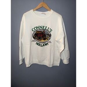 Vintage Connell's Ireland Beer Garden Sweatshirt Crewneck Pullover White L